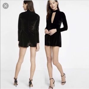Express velvet mock neck cut out romper